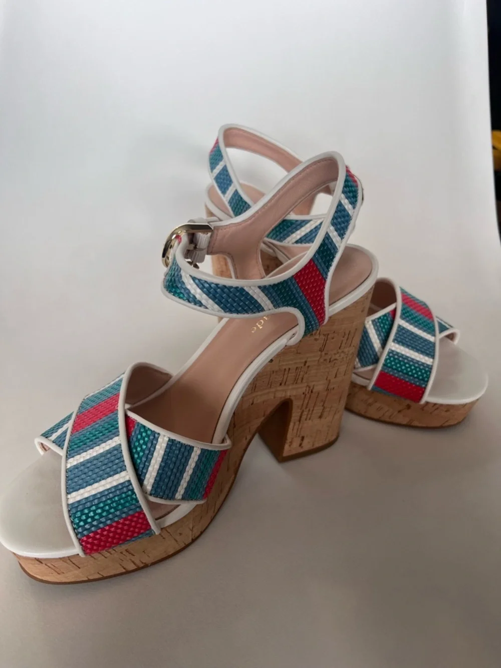 Kate Spade Grace Striped Raffia Platform Sandals w Dust Bag Size 7.5